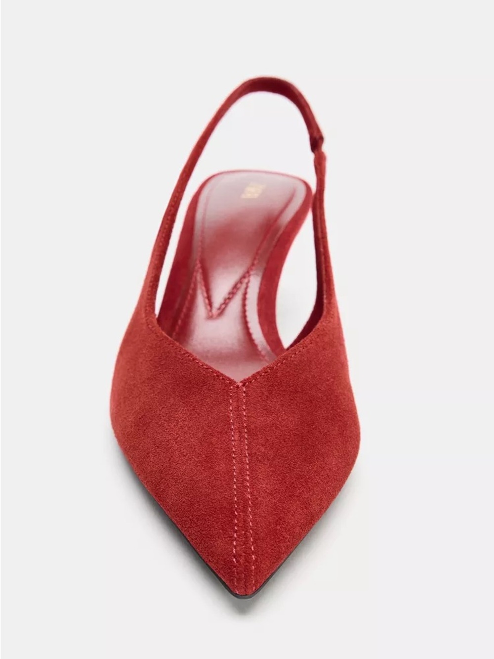Zara Red Suede Pointed-Toe Slingback Kitten Heel; 100% leather. Size 9/40 POP - Picture 5 of 9